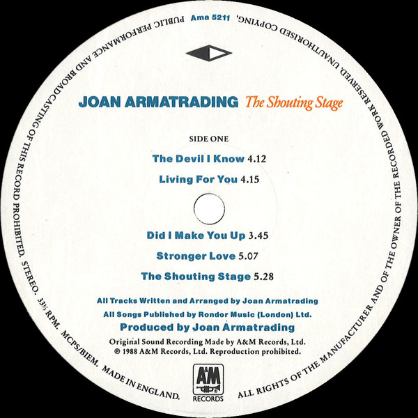 Joan Armatrading - The Shouting Stage | A&M Records (Ama 5211) - 3