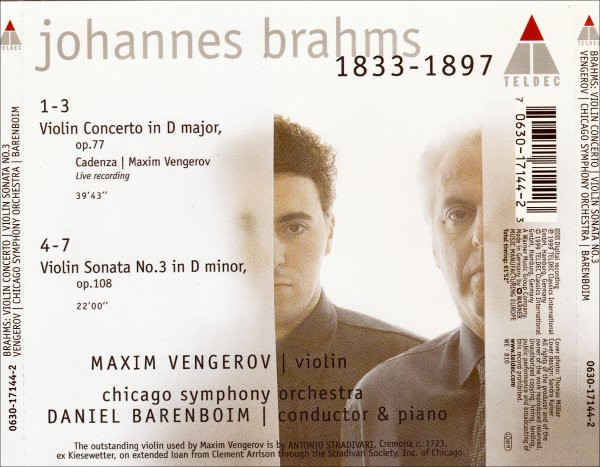 baixar álbum Brahms Vengerov Barenboim, Chicago Symphony Orchestra - Violin Concerto Sonata No 3