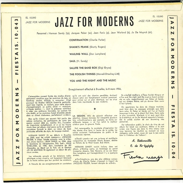 lataa albumi Herman Sandy, Jacques Pelzer, Jean Fanis, Jean Warland, Jo De Muynck - Jazz For Moderns