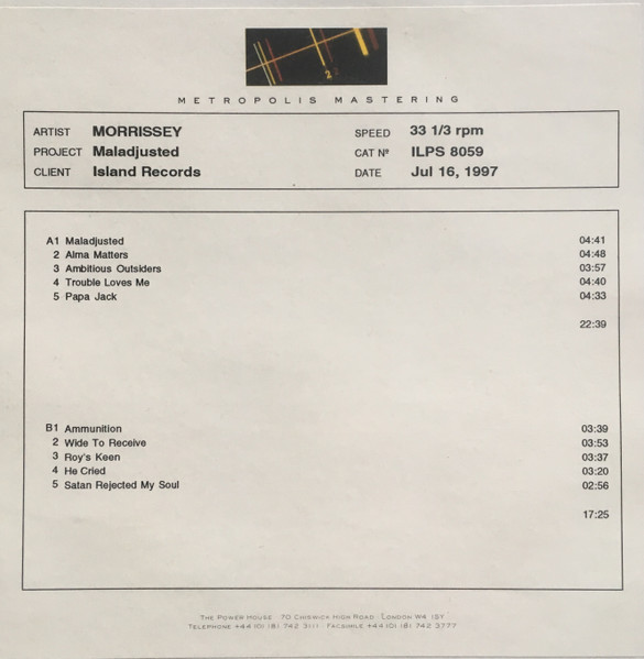Morrissey – Maladjusted (1997, Acetate) - Discogs