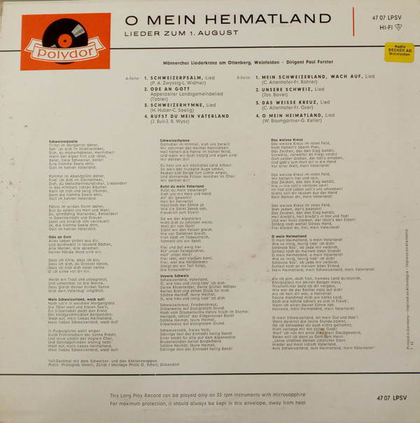 ladda ner album Männerchor Liederkranz Am Ottenberg, Weinfelden Dirigent Paul Forster - O Mein Heimatland