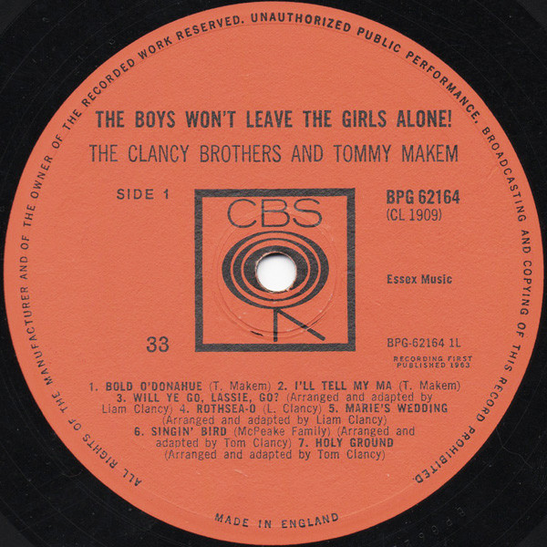 télécharger l'album The Clancy Brothers & Tommy Makem - The Boys Wont Leave The Girls Alone
