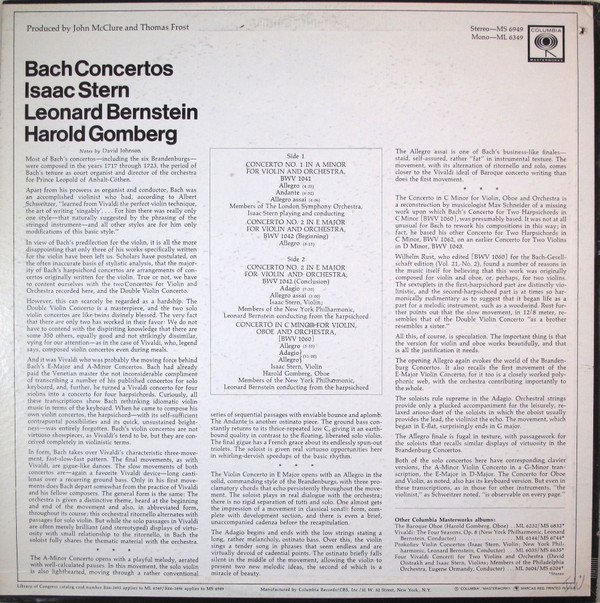 Album herunterladen Isaac Stern, Leonard Bernstein, Harold Gomberg - Bach Concertos