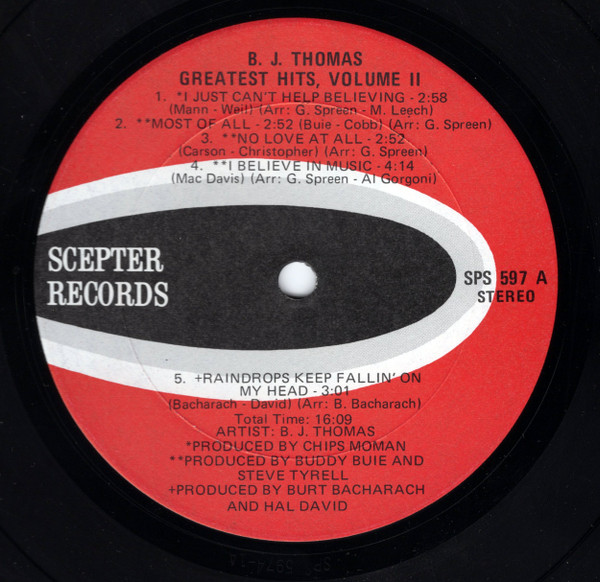 B.J. Thomas - Greatest Hits Volume Two | Scepter Records (SPS 597) - 5