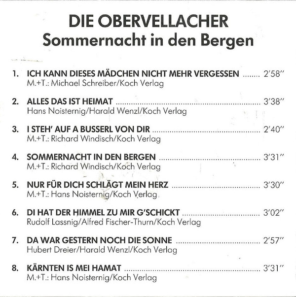 télécharger l'album Die Obervellacher - Sommernacht In Den Bergen