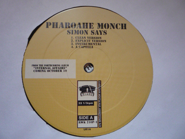 Simon Says by Pharoahe Monch (Single; Rawkus; PCDS 53567): Reviews,  Ratings, Credits, Song list - Rate Your Music