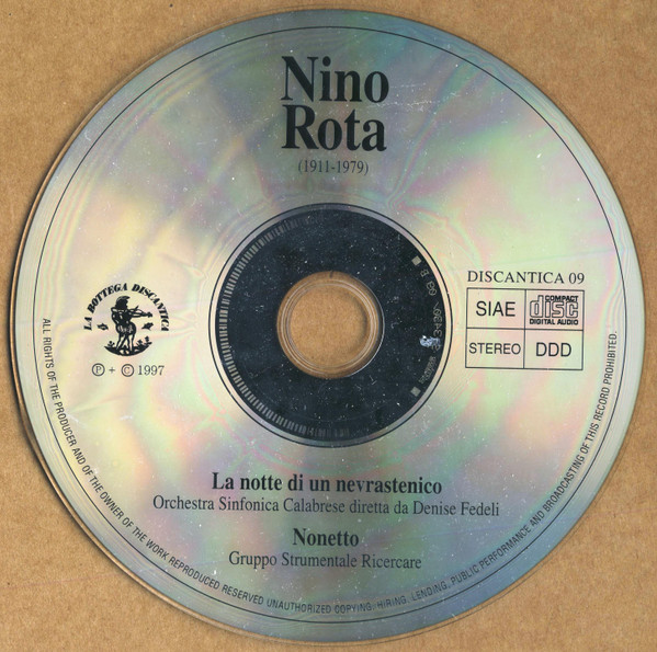 télécharger l'album Nino Rota Orchestra Sinfonica Calabrese, Denise Fedeli Gruppo Strumentale Ricercare - La Notte Di Un Nevrastenico Nonetto