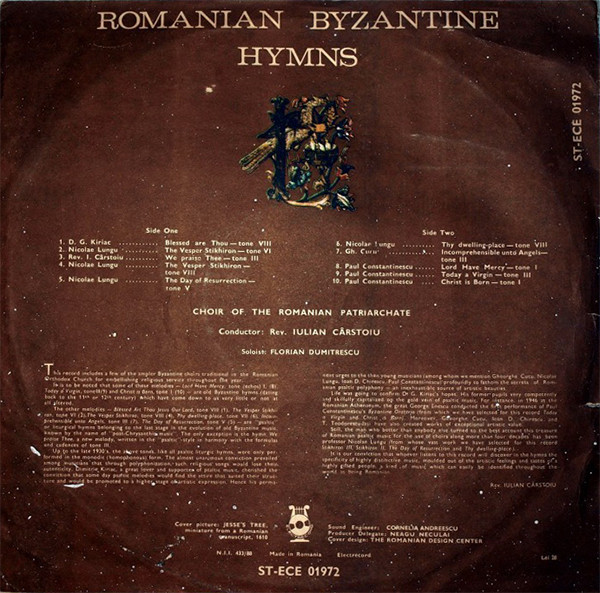 télécharger l'album Choir of the Romanian Patriarchate Conductor Rev Iulian Cârstoiu - Romanian Byzantine Hymns Imnuri Bizantine