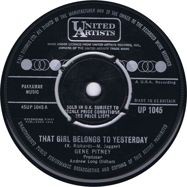 Gene Pitney – That Girl Belongs To Yesterday (1964, Vinyl) - Discogs