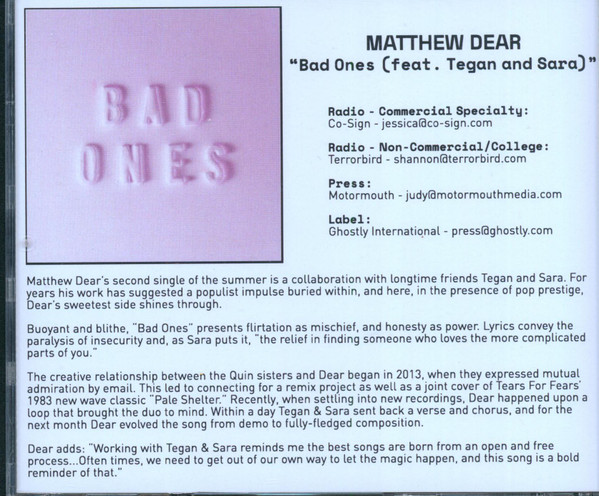 last ned album Matthew Dear - Bad Ones Feat Tegan and Sara