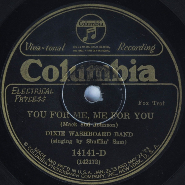 Dixie Washboard Band – You For Me, Me For You / My Own Blues (1926 