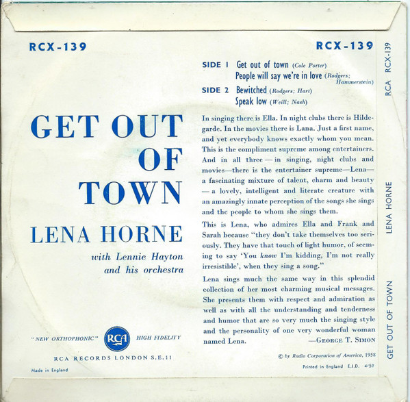 télécharger l'album Lena Horne - Get Out Of Town
