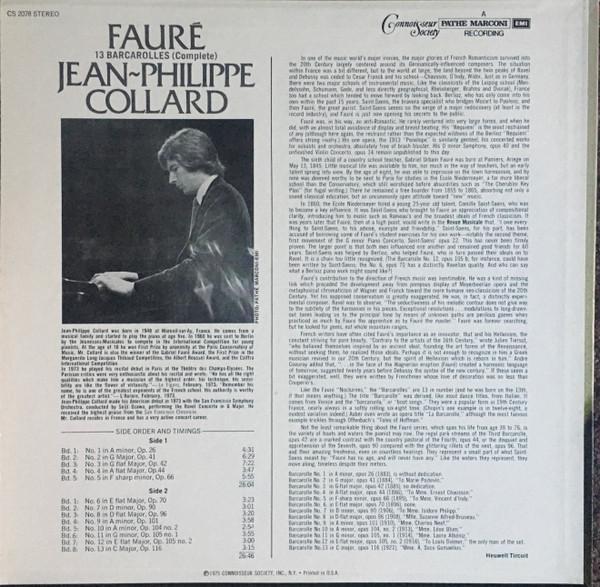 baixar álbum Gabriel Fauré, JeanPhilippe Collard - Fauré 13 Barcarolles Complete