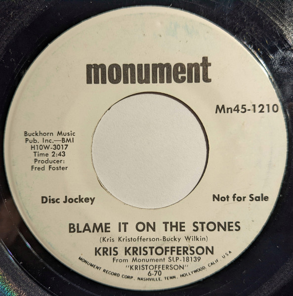 Kris Kristofferson – Blame It On The Stones (1970, Vinyl) - Discogs