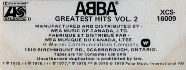 ABBA - Greatest Hits Vol. 2 | Atlantic (XCS-16009) - 2