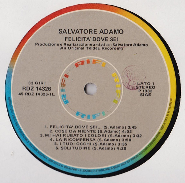 lataa albumi Salvatore Adamo - Felicità Dove Sei