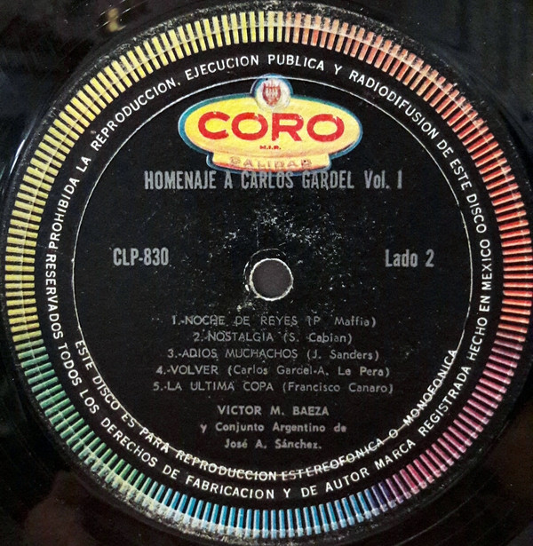 lataa albumi Victor M Baeza Y Conjunto Argentino De José A Sánchez - Homenaje A Carlos Gardel Vol 1