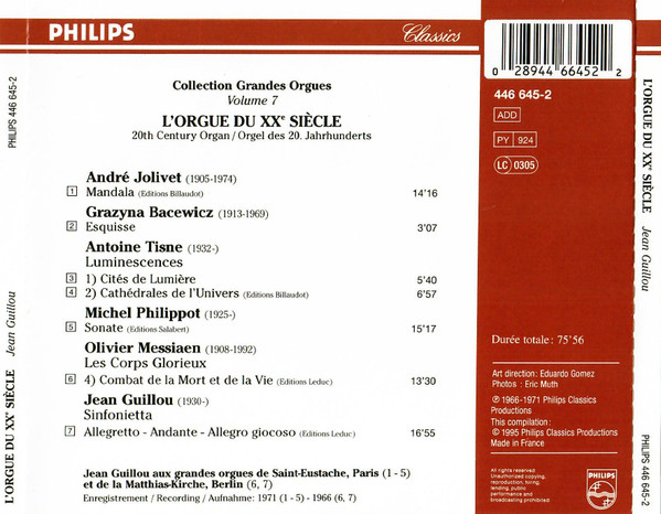 baixar álbum Jean Guillou Jolivet, Bacewicz, Tisne, Philippot, Messiaen, Guillou - LOrgue Du XXè Siècle