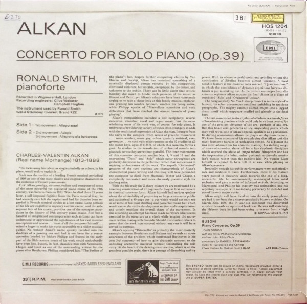 descargar álbum Alkan, Ronald Smith - Alkan Concerto For Solo Piano