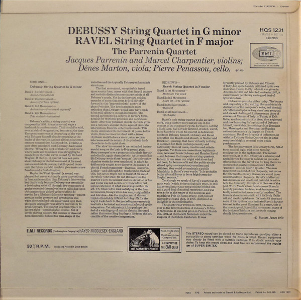 baixar álbum Debussy Ravel, The Parrenin Quartet - Quartet In G Minor Quartet In F Major