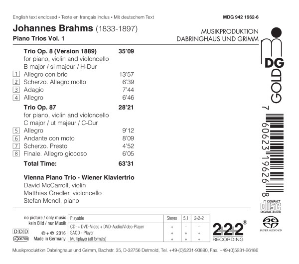 last ned album Brahms, Vienna Piano Trio - Complete Piano Trios Vol 1