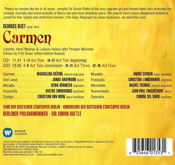 ladda ner album Bizet Magdalena Kožená, Jonas Kaufmann, Genia Kühmeier, Kostas Smoriginas , Berliner Philharmoniker, Simon Rattle - Carmen