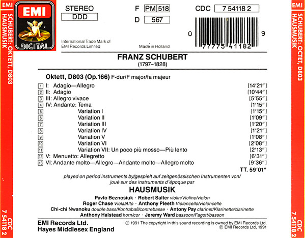 ladda ner album Franz Schubert, Hausmusik - Oktett D803 Opus 166 In F Major