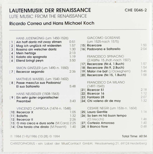 lataa albumi Ricardo Correa & Hans Michael Koch - Lautenmusik Der Renaissance Lute Music From The Renaissance