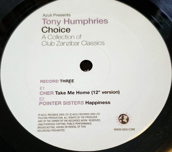 Tony Humphries - Azuli Presents Tony Humphries - Choice - A Collection Of Club Zanzibar Classics | Azuli Records (AZLP22) - 8