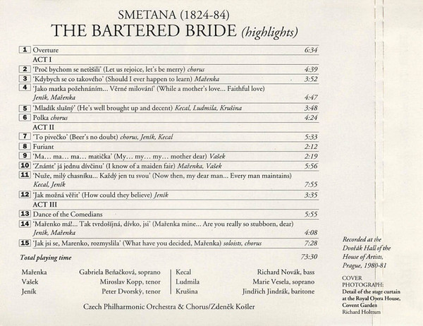 Album herunterladen Bedřich Smetana, Zdeněk Košler, The Czech Philharmonic Orchestra, Gabriela Beňačková, Miroslav Kopp, Peter Dvorský, Richard Novák - The Bartered Bride Highlights