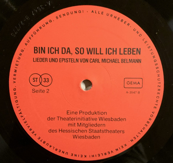 descargar álbum Mitglieder Des Hessischen Staatstheaters, Wiesbaden, Carl Michael Bellman - Bin Ich Da So Will Ich Leben