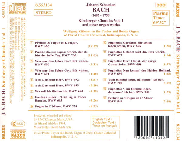 last ned album J S Bach Wolfgang Rübsam - Kirnberger Chorales Vol 1 And Other Organ Works