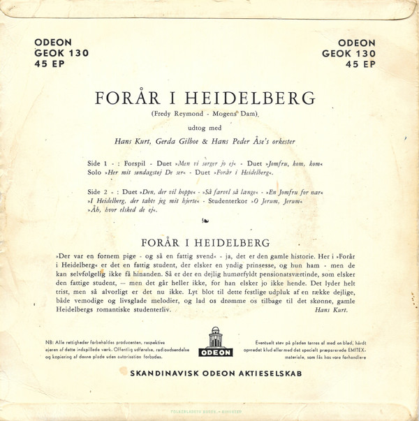 lataa albumi Gerda Gilboe Og Hans Kurt Med Hans Peder Åse's Orkester - Udtog Af Forår I Heidelberg