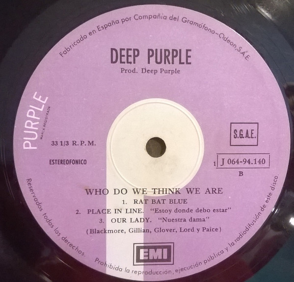 DEEP PURPLE☆Who Do We Think We Are UK Pu - 洋楽