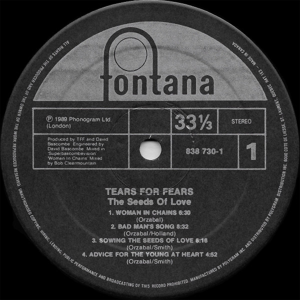 Tears For Fears - The Seeds Of Love [Vinyl] | Fontana (838 730-1) - 3