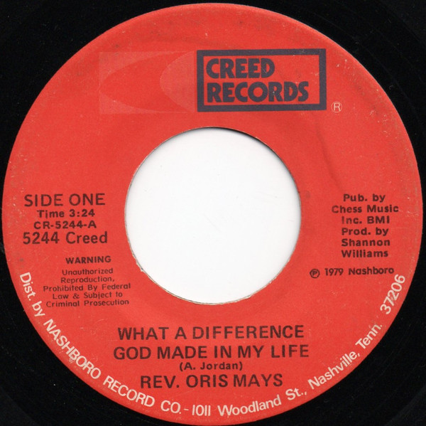 Rev. Oris Mays What A Difference God Made In My Life 1979