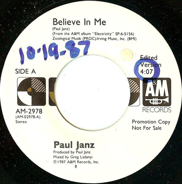 Paul Janz – Believe In Me (1987, Vinyl) - Discogs