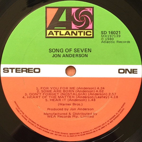 Jon Anderson - Song Of Seven | Atlantic (SD 16021) - 3