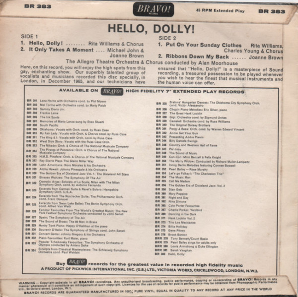 baixar álbum The Allegro Theatre Orchestra And Chorus - Hello Dolly