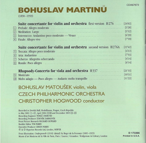 télécharger l'album Martinů Bohuslav Matoušek, Czech Philharmonic Orchestra, Christopher Hogwood - The Complete Music For Violin And Orchestra 3