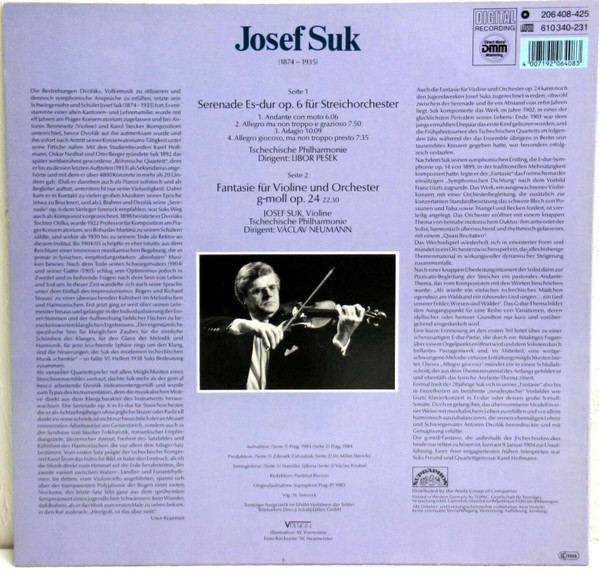 Album herunterladen Josef Suk, Libor Pešek, Václav Neumann, The Czech Philharmonic Orchestra - Serenade Es Dur Op6 Fantasie G Moll Op24