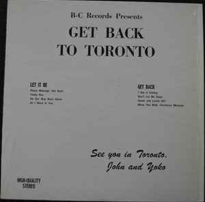 The Beatles – Get Back To Toronto (Vinyl) - Discogs