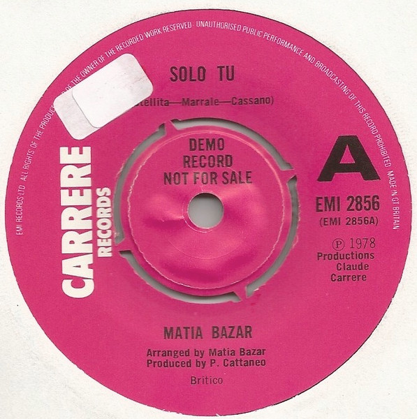 Matia Bazar – Solo Tu (1977, Vinyl) - Discogs