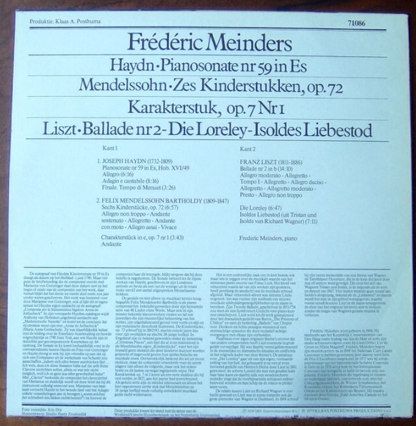 last ned album Haydn, Liszt, Mendelssohn, Frédéric Meinders - Frédéric Meinders Haydn Pianosonate Nr 59 In Es Mendelssohn Zes KinderstukkenOp72 KarakterstukOp7 Nr1 Liszt Ballade Nr 2 Die Loreley Isoldes Liebestod