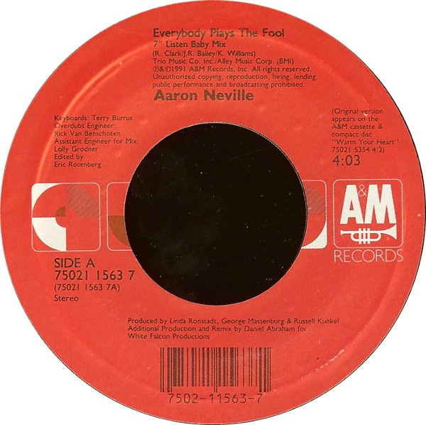 Aaron Neville – Everybody Plays The Fool (1991, Vinyl) - Discogs