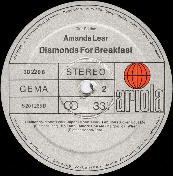 Amanda Lear - Diamonds For Breakfast | Ariola (30 220 8) - 4