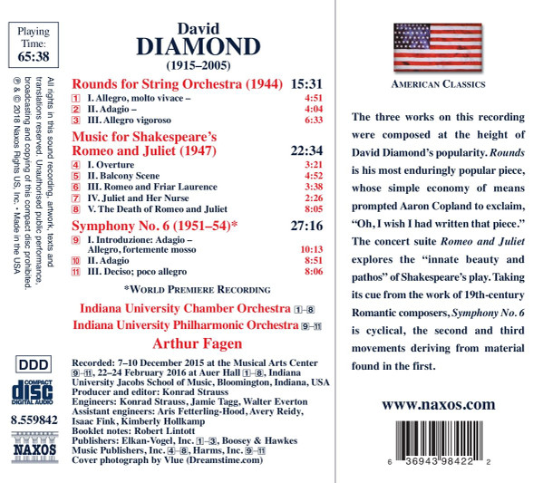 Album herunterladen David Diamond , Indiana University Chamber Orchestra, Indiana University Philharmonic Orchestra, Arthur Fagen - Symphony No 6 Rounds Romeo And Juliet