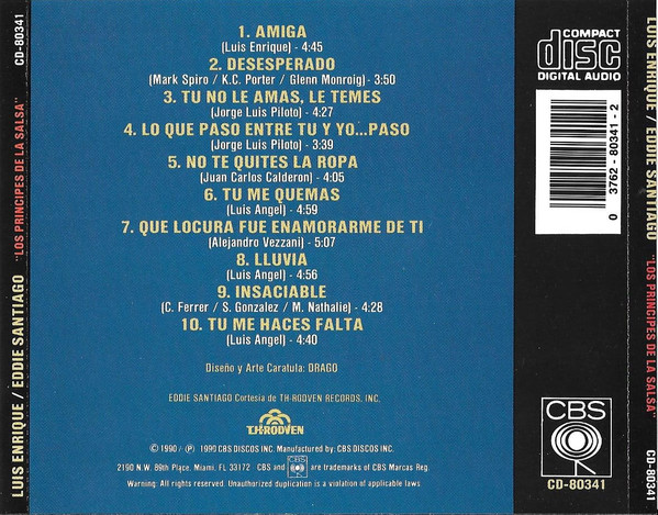 Luis Enrique Y Eddie Santiago – Los Principes De La Salsa (CD) - Discogs