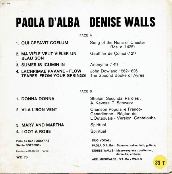 baixar álbum Paola d'Alba, Denise Walls - Chants Du Moyen Age Aux Spirituals