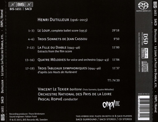 Album herunterladen Dutilleux, Pascal Rophé, Orchestre National Des Pays De La Loire, Vincent Le Texier - Le Loup La Fille Du Diable Etc